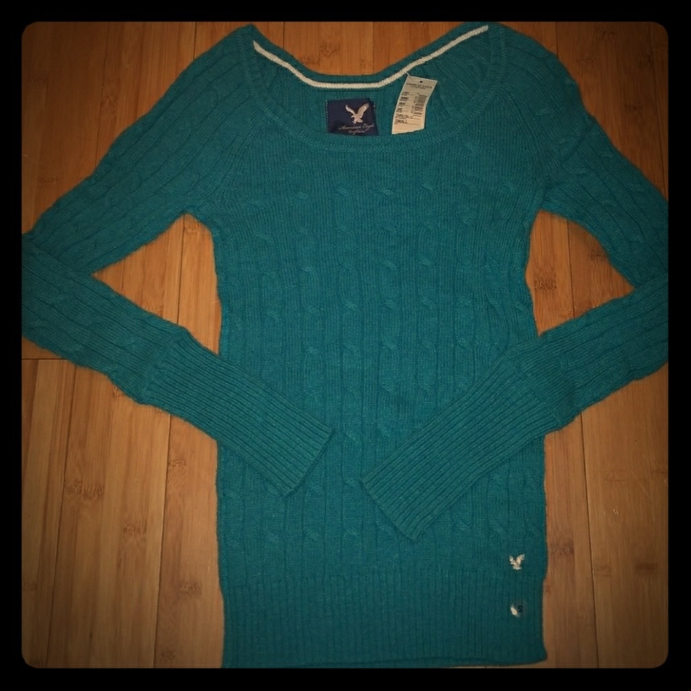 Deep teal, chunky knit, warm sweater. So soft.